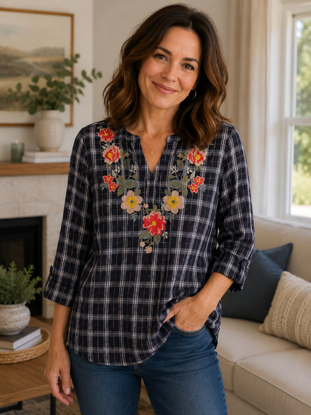 Andre by Unit embroidery plaid NWT size medium